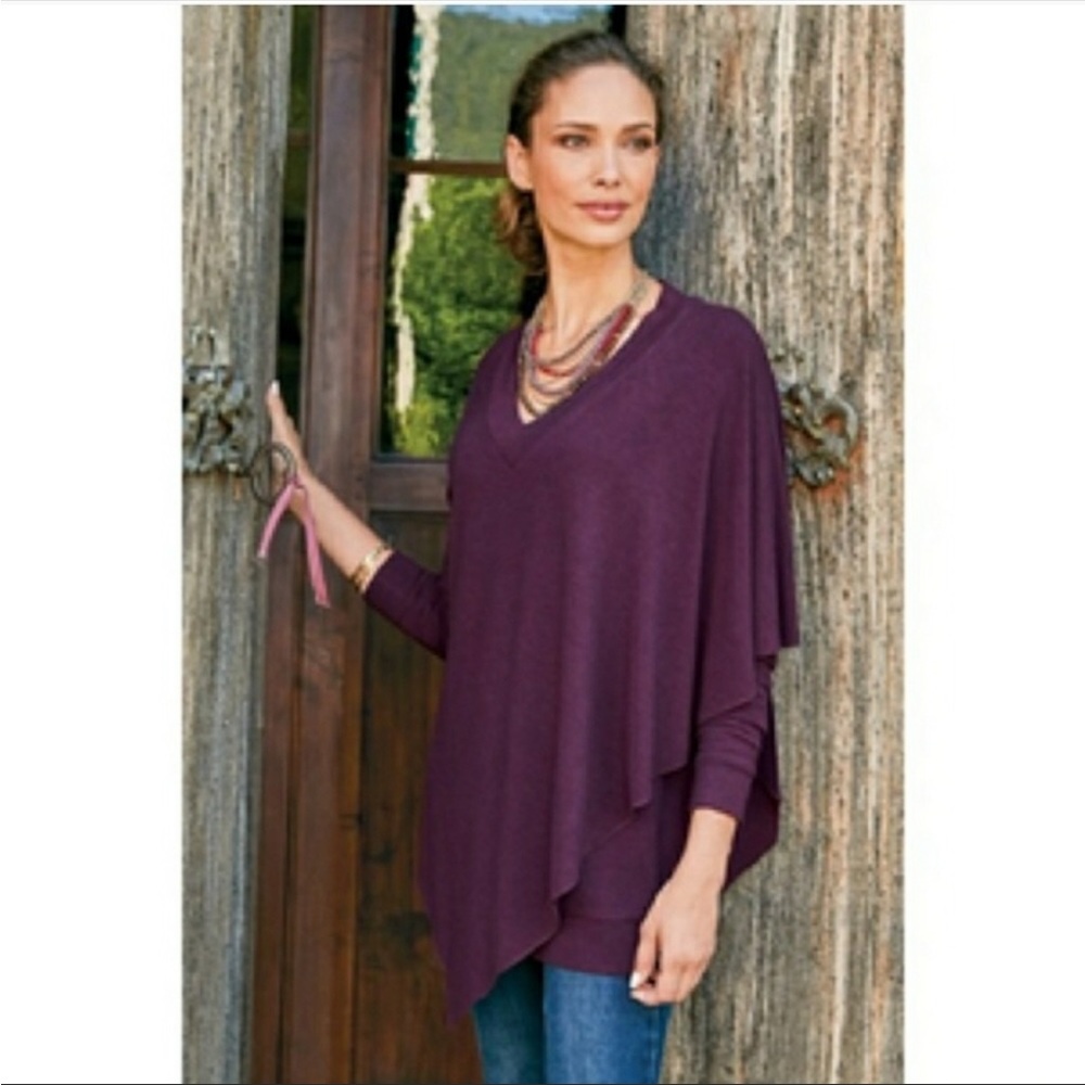 Soft Surroundings Size XS Purple Long Sleeve V-neck Pullover Draped Sweater